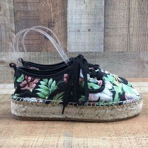 J.‎ Slides Black Green Floral Espadrille Platform Sneakers Womens 7 Tropical